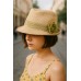 Fedora Straw Hat w/ Lace Trim Corsage - Beige - HT-1184BE